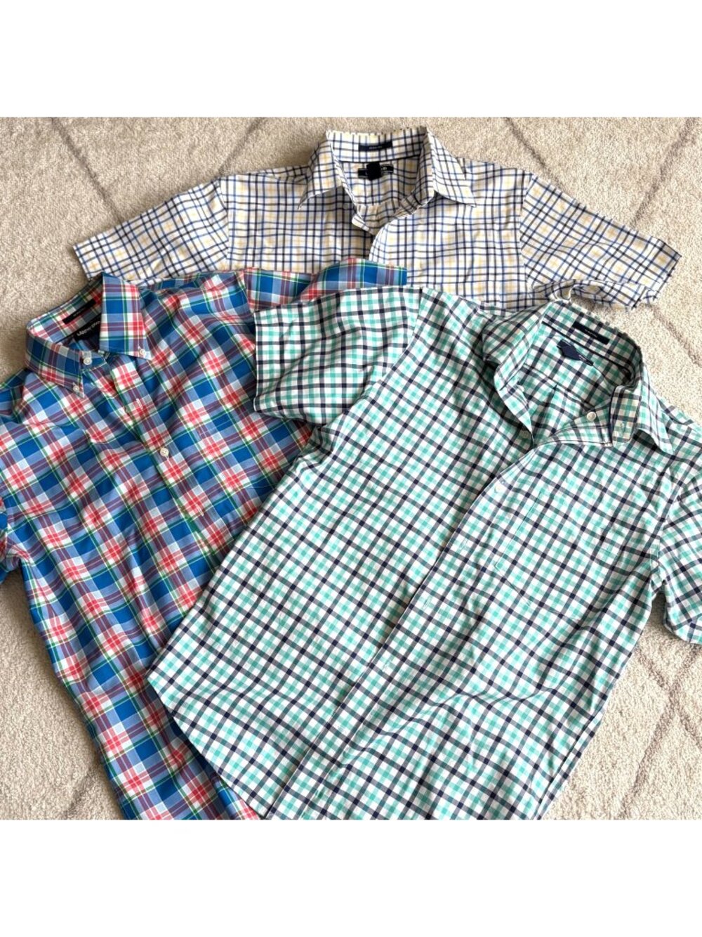 Land's End Plaid Short Sleeve Button Up Grandpacore Bundle No Iron Twill Sz S